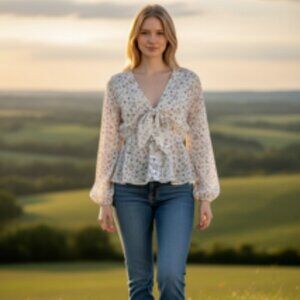 Illa Illa Western Vintage Floral Tie Front blouse